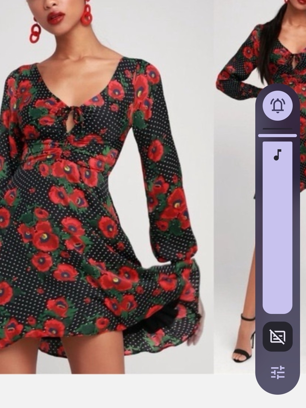 Free People Red Floral Tie-Front Long Sleeve Mini Dress